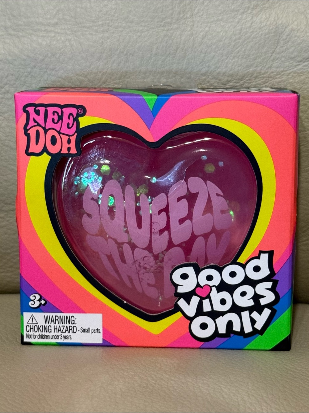 NEW Needoh Good Vibes Only “Squeeze The Day” Pink Glitter Heart Authentic